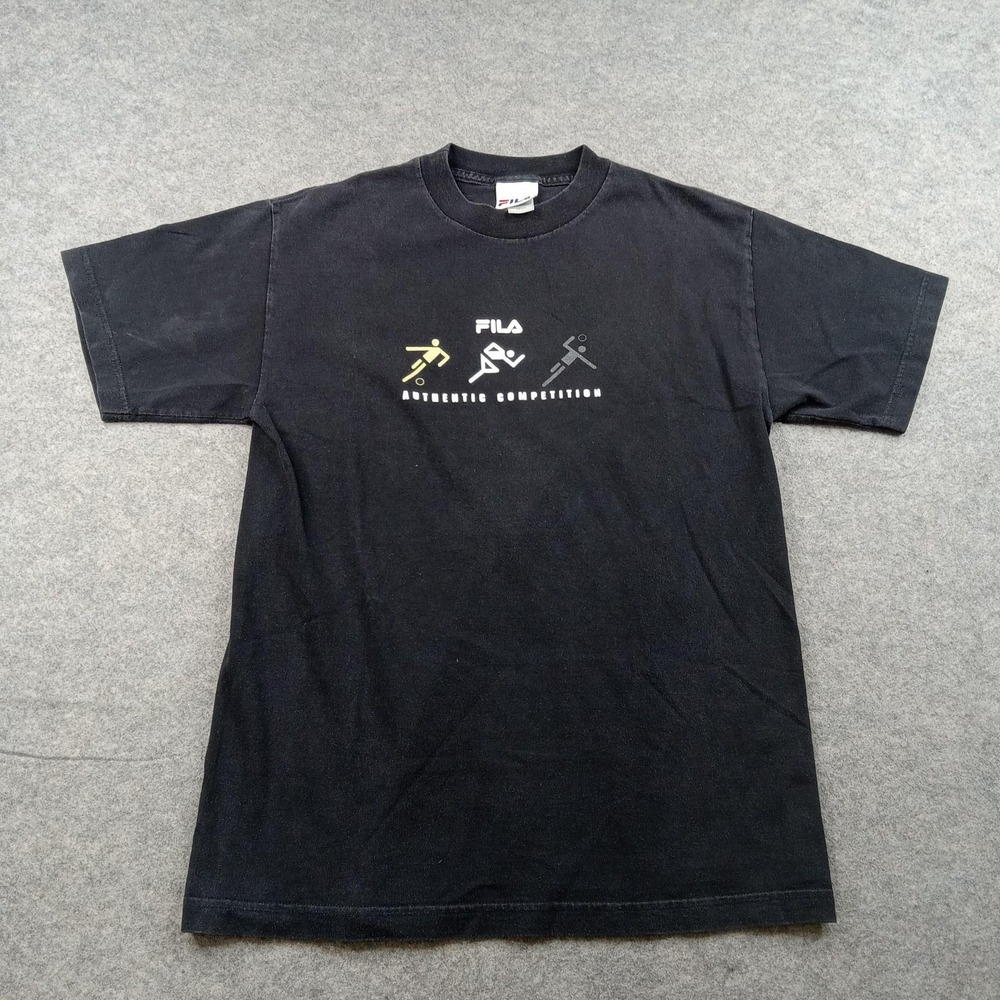 FILA Shirt Mens Medium Black Athletic Competition Graphic Tee Cotton Sports